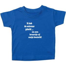 Kinder T-shirt: Ik heb de ooievaar gebeld... en een broertje of zusje besteld