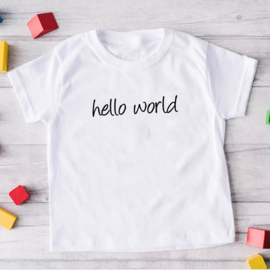 Kinder T-shirt met de opdruk: Hello world