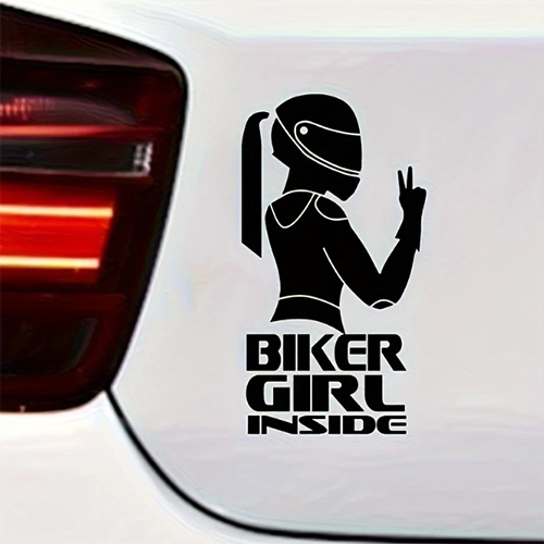 Autosticker: Biker girl inside (zwart)