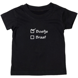 Kinder T-shirt met de opdruk: Boefje braaf