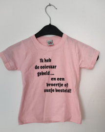 Kinder T-shirt: Ik heb de ooievaar gebeld... en een broertje of zusje besteld |mt 92