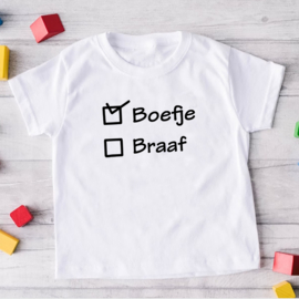 Kinder T-shirt met de opdruk: Boefje braaf