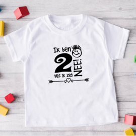 Kinder T-shirt met de opdruk: Ik ben 2 dus ik zeg NEE