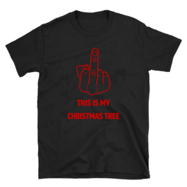 Volwassen T-shirt: This is my christmas tree (met middelvinger)