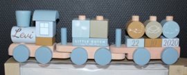 Blauwe trein met naam en datum Little Dutch