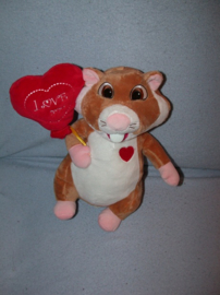AJ-1601  Albert Heijn hamster Valentijn met hart - 27 cm