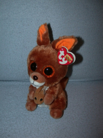 KP-2608  Gloednieuw! Ty Beanie Boo kangaroe Kipper met kleintje - 16 cm