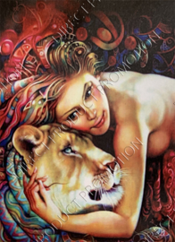 Diamond painting "Bare woman with lioness"