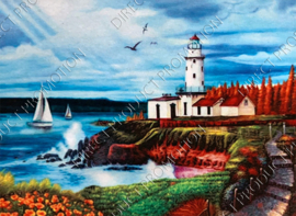 Diamond painting "Lighthouse and cottages"
