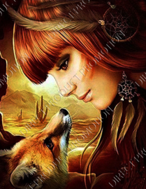 Diamond painting "Indian girl with fox"