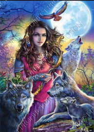 Diamond painting "Woman with wolves"