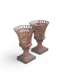 Pair of Cast Iron Garden Urns