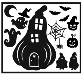 Herbruikbare Raamsticker | Pompoen huis halloween