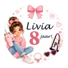 Trendy meisjes traktatiesticker met naam