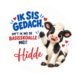 Friese koe traktatiesticker met naam | Ik sis gedach