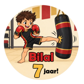 Kickboksen traktatiesticker met naam | Jongen