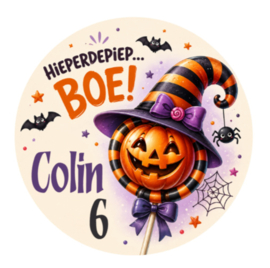 Halloween traktatiestickers met naam en leeftijd