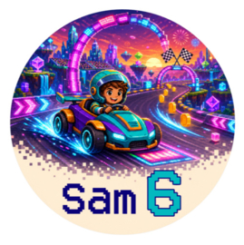 Race traktatiesticker met naam | Pixel game