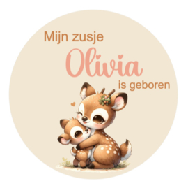 Traktatie stickers met naam | Zusje | Hertje