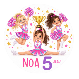 Cheerleading traktatiesticker met naam