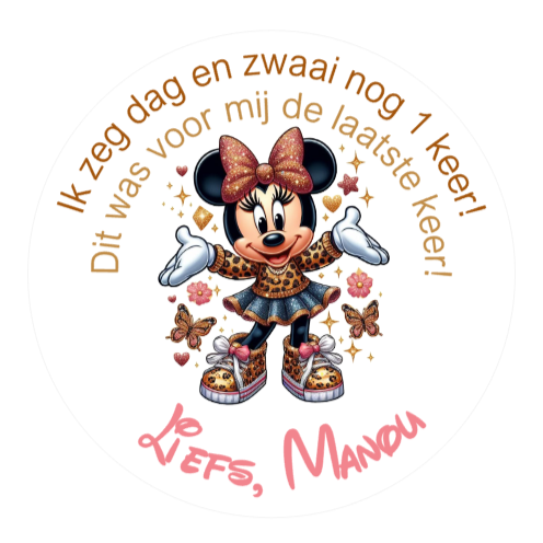 Traktatiestickers | Ik zwaai gedag | Minnie | Met naam