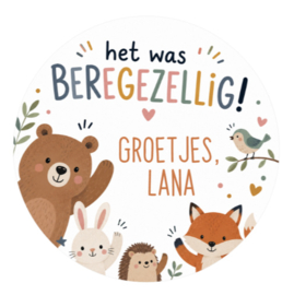 Bosdieren traktatiesticker met naam | Het was beregezellig