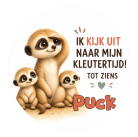 Stokstaartjes traktatiesticker met naam | Mijn kleutertijd