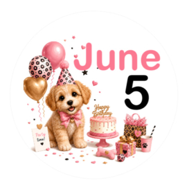 Puppy traktatiesticker met naam en leeftijd – Birthday Besties Bella