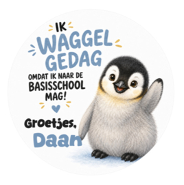 Pinguïn traktatiesticker met naam | Ik waggel gedag