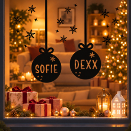 Herbruikbare Raamstickers | Kerstballen | Met naam