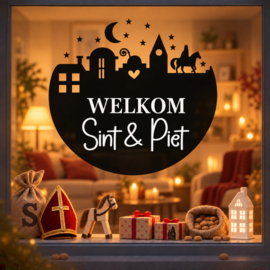 Herbruikbare Raamstickers | Welkom Sint & Piet rond