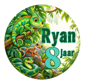 Reptielen traktatiesticker met naam en leeftijd | Jungle