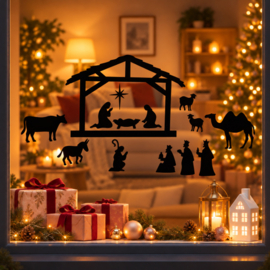 Herbruikbare Raamstickers | Kerststal