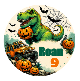 Dino Halloween traktatiesticker met naam