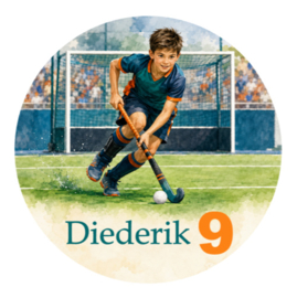 Hockey traktatiesticker met naam voor jongens