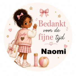 Meisje traktatiesticker met naam | Bedankt voor de fijne tijd