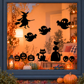 Halloween raamsticker aanvulset met heks en spoken