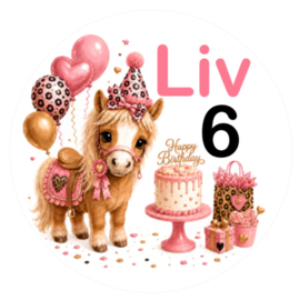 Pony traktatiesticker met naam en leeftijd – Birthday Besties Daisy
