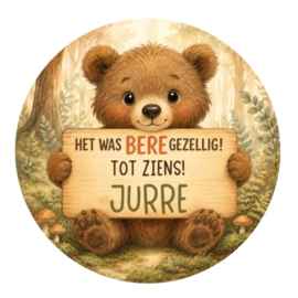 Beren traktatiesticker met naam | Beregezellig tot ziens