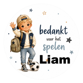 Jongen traktatiesticker met naam | Bedankt voor het spelen