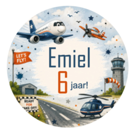 Vliegtuigen traktatiesticker met naam