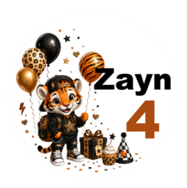 Tijger traktatiesticker met naam en leeftijd – Birthday Besties Toby