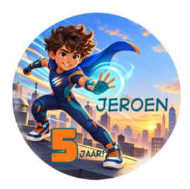 Superhelden traktatiesticker met naam | Jongen