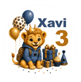 Leeuw traktatiesticker met naam en leeftijd – Birthday Besties Leo
