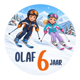 Skiën traktatiesticker met naam | Wintersport