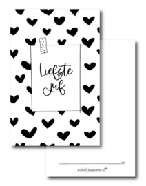 Mini kaartje | Liefste Juf! Hartjes print