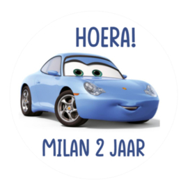 Cars traktatiesticker met naam
