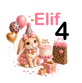 Konijn traktatiesticker met naam en leeftijd – Birthday Besties Rosie