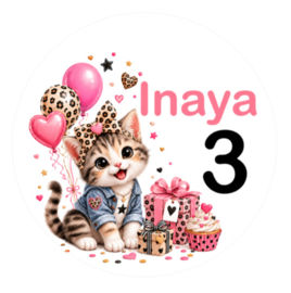 Kitten traktatiesticker met naam en leeftijd – Birthday Besties Lola