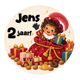 Jongenspiet traktatiesticker in cadeauzak met naam